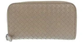 Bottega Veneta Intrecciato Cartera Larga con Cremallera de Cuero 114076 en Buen Estado Castaño 