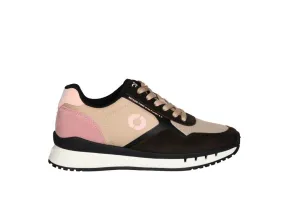 Sneaker Nylon/nobuck Taupe Punta y Carrillera Negra Talon Rosa