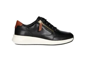 Sneaker Piel Negro Cremallera Lateral Pieza Talon Cuero Piso Blanco