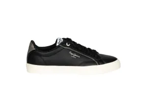 Sneaker Piel Negro Filo y Talon Plata Piso Blanco